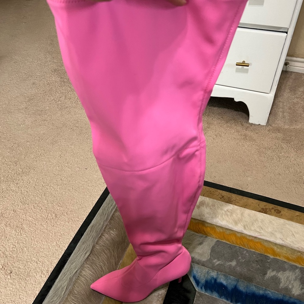 Eloquii Pink Neoprene Over The Knee Boots